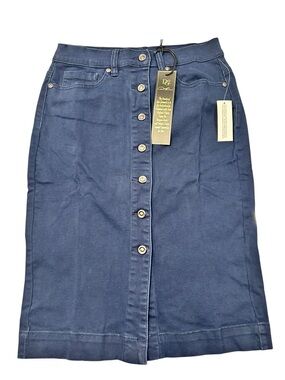 DG2 Diane Gilman Button-Front Navy Blue Women’s Denim Midi Skirt XS NWT Casual